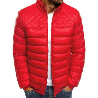 Men's Winter Solid Color Casual Men's Thin Chain Jacket Skiing Thick Street Clothing Fashion Zipper Diamond Warm Jacket