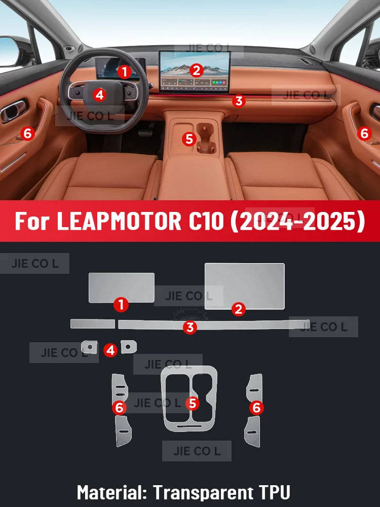 For LEAPMOTOR C10 2024 2025 Auto Central Control interior Protection Film Screen TPU Navigation Anti Scratch Navigation Sticker