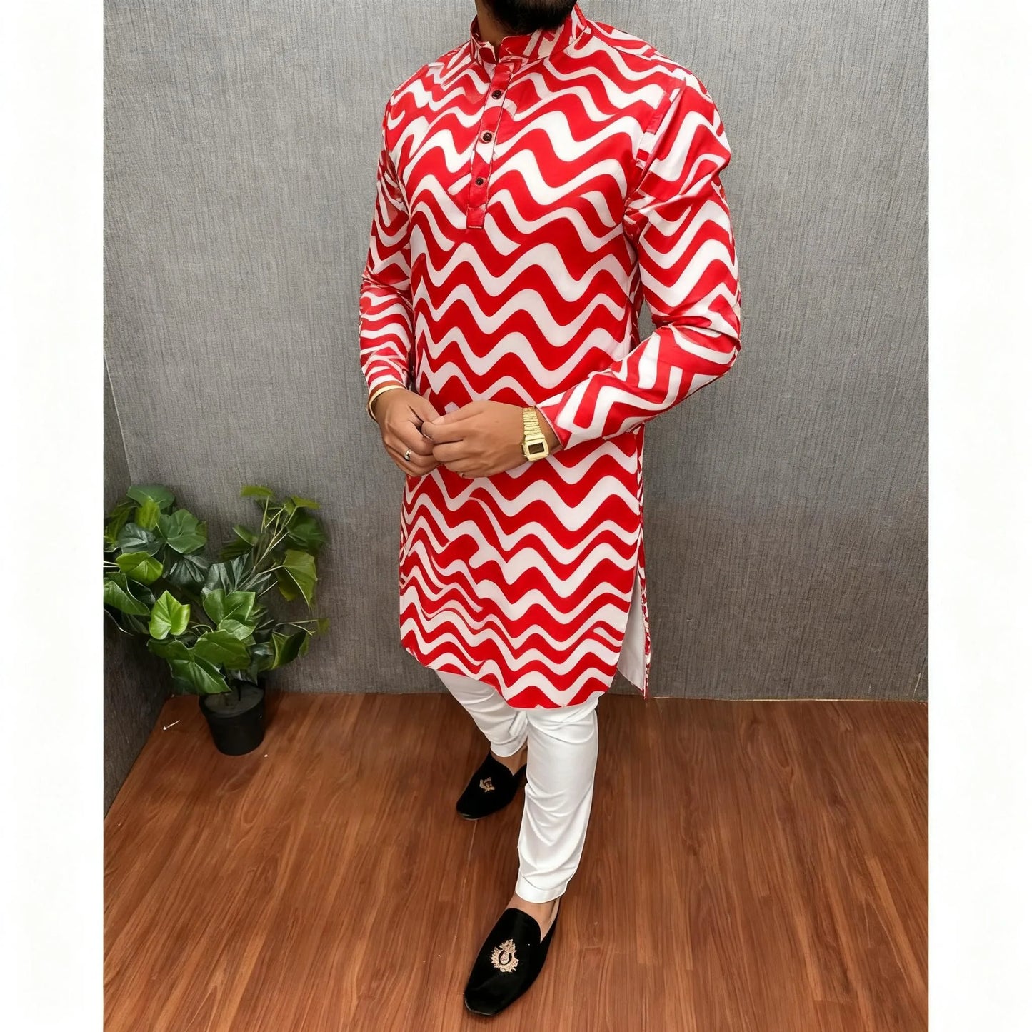 Men Digital Printed Kurta Vardha Regular Mandarin Collar Long Suitable Middle Eastern Tenue Marocaine Homme Men Muslim Clothing