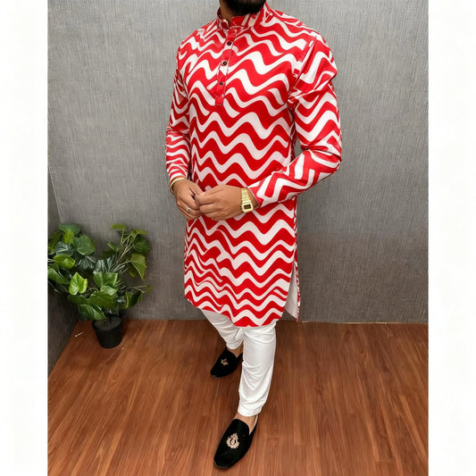Men Digital Printed Kurta Vardha Regular Mandarin Collar Long Suitable Middle Eastern Tenue Marocaine Homme Men Muslim Clothing