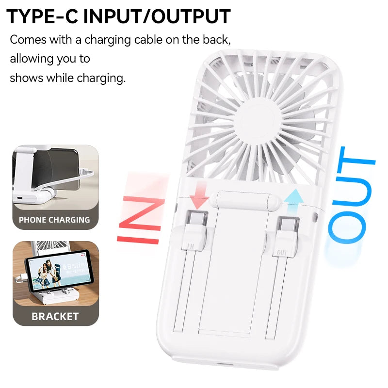 Portable Fan Semiconductor Cooling with Power Bank LED Display Type-C Rechargeable Foldable Pocket Fan