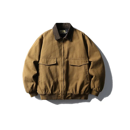 AMEKAJI Retro Japanese Men's Cotton Jaet Thiened Warm Casual Loose Collar Workwear Outerwear Trendy Winter Coat