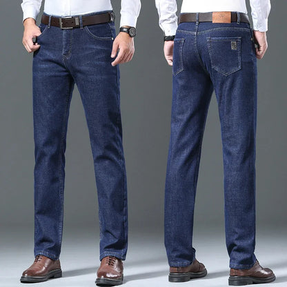 Winter Men's Fleece Jeans Classic Straight Casual Sherpa Thermal Trousers Thickened Warm Stretch Wool Velvet Denim Pants