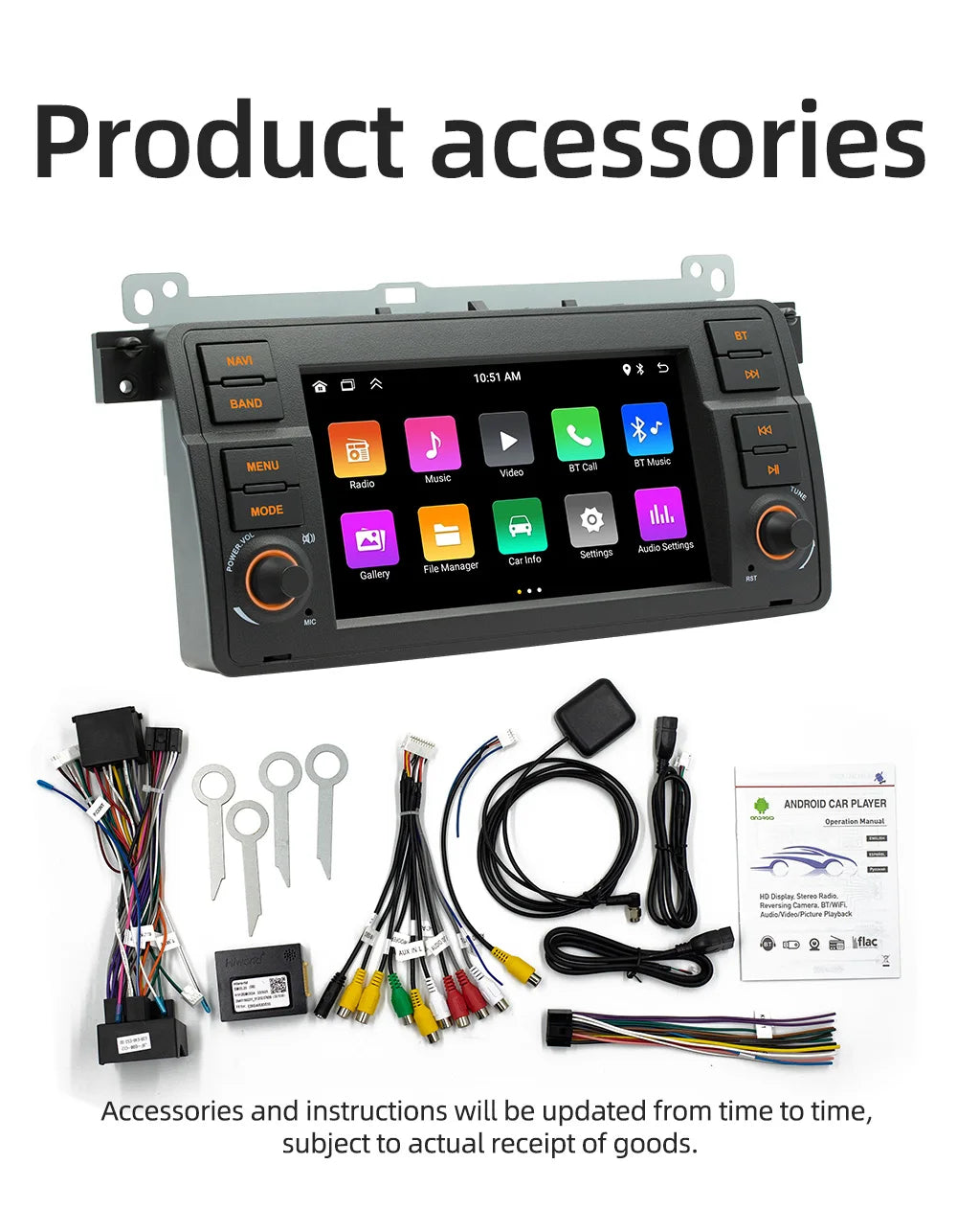 BQCC 7 Inch Android 13 Quad/Octa Core Carplay car Radio WIFI GPS 4G car stereo Navigation player MirrorlinkFor Bmw E46 1998-2006