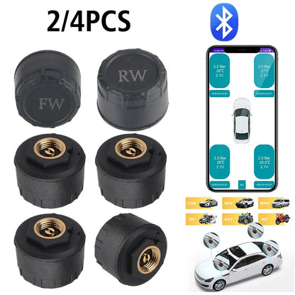 2/4PCS TPMS Sensors Bluetooth 4.0/5.0 APP Display Car TPMS Tire Pressure Monitoring System Motorcycle TPMS Tyre Tester Alarm Set