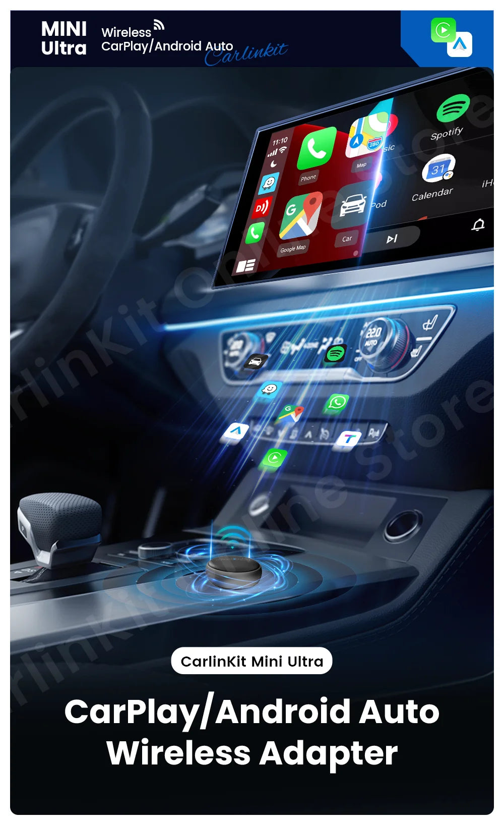 2025 CarlinKit Mini Ultra 3 CarPlay Android auto Wireless Adapter for Car infotainment Upgrade BT 5.4GHz Wifi 5.8GHz OTA Upgrade