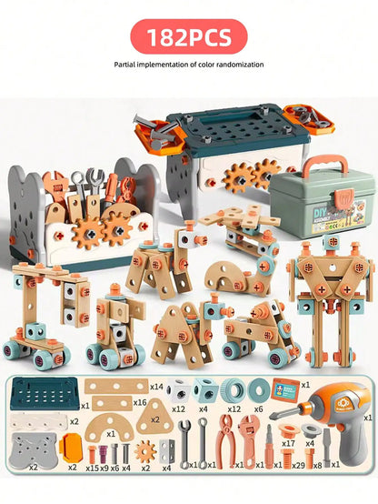 Kids Tool Set DIY Nut Assembly Puzzle Simulated Screwing Toolbox Early Educational Disassembly Repair Kit STEM Montessori Toys