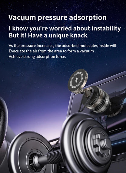 Folding 15W wireless charging car phone holder vacuum suction 360 ° rotating magnetic support bracket