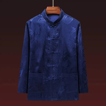 Men's Long Sleeve Ice Silk Tai Chi Suit Traditional Chinese Hanfu Vintage Style Tang Costume Elderly Fashion Dad's Clothing