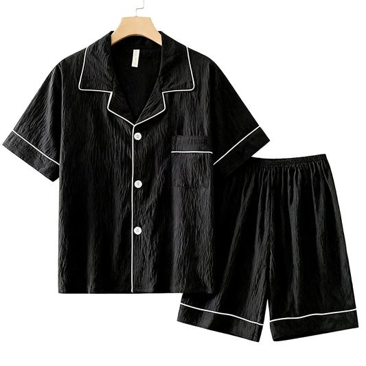 High Quality Sleepwear Suitable for All Seasons Men's Short Sleeved and Shorts Solid Color Youth Casual Pajamas Set Plus Size