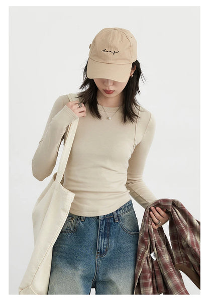 CHIC VEN Women T-Shirts Solid New Basic Heating Cashmere Round Neck Woman Tees Slim Fit Female Tops Spring Autumn 2024