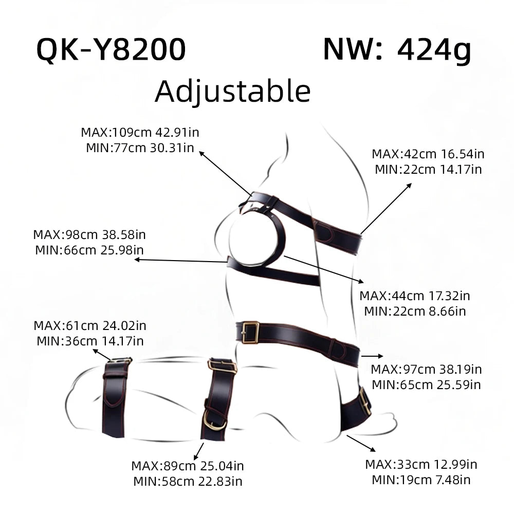 QKKQ Microfiber Leather Body Binding Belt Erotic Set Chest Restraint Bandage Handcuffs Wrist Thigh Strap BDSM Slave Couple Games