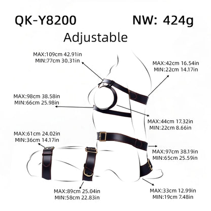 QKKQ Microfiber Leather Body Binding Belt Erotic Set Chest Restraint Bandage Handcuffs Wrist Thigh Strap BDSM Slave Couple Games