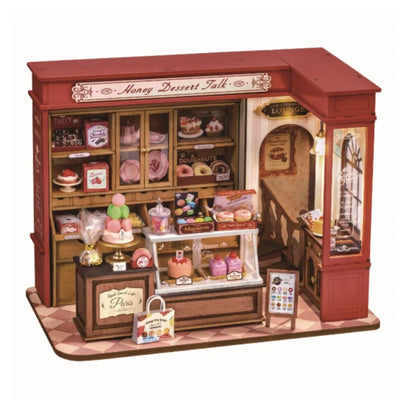 Rolife DIY Miniature House Kit and Furniture Dessert Shop Wooden Dollhouse Model Building Kit Gift for Children Adults