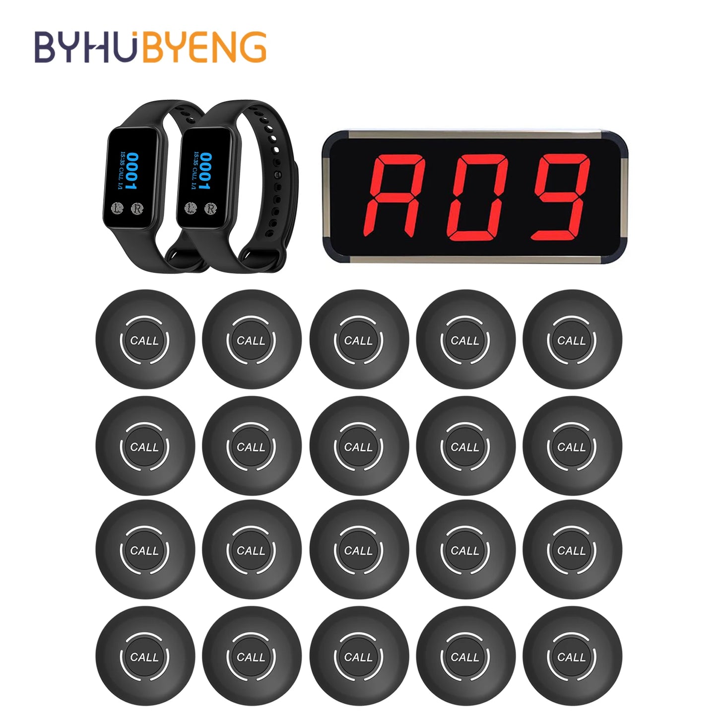 BYHUBYENG Restaurant Pager Waiter Calling System Watch Receivers Waterproof Call Buttons for Food Truck Cafe Customer Service