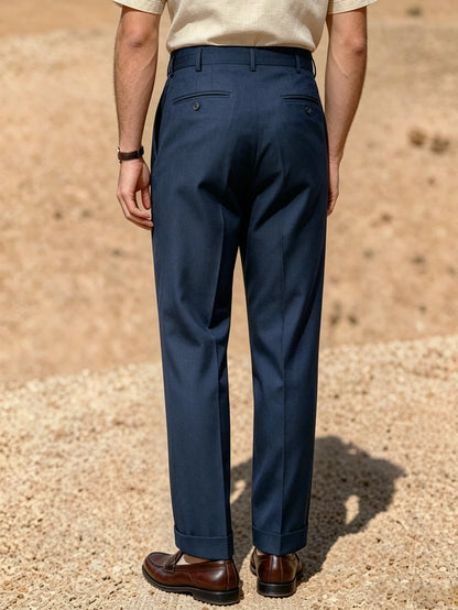 2026 SS Men Solid Woven Naples Pleated Suit Pants, Loose Straight Leg Formal Trousers, Business Commuter Casual Dress Trousers
