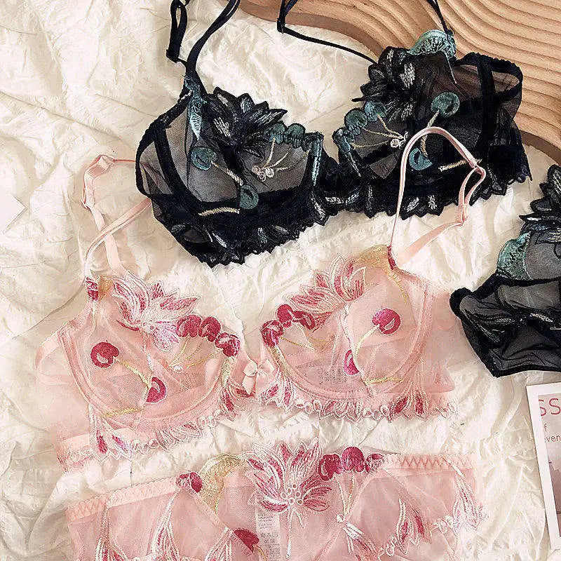 Sexy French Ultra Thin Lace Embroidery Underwire Bra Summer Minimizer Full Coverage Slimming For Busty Women Daily Wear 32-38ABC