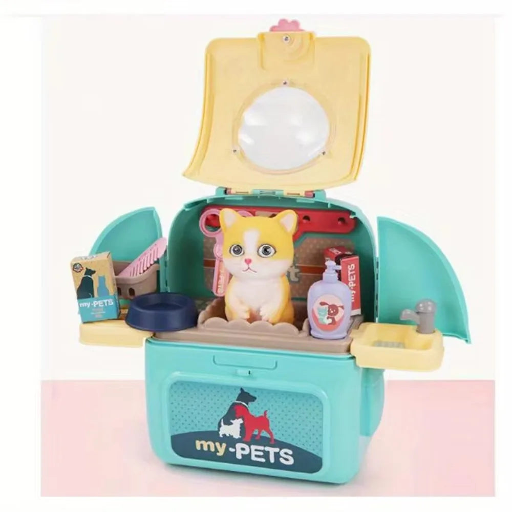 Pet Care Play Set Doctor Kit for Kids, Doctor Pretend Play Vet Dog Grooming Toys Puppy Dog Carrier Feeding Dog Backpack