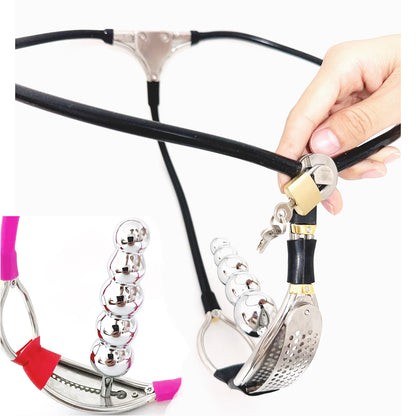 LILUPLAY Female Invisible Chastity Belt Stainless Steel Adjustable BDSM Slave Underwear with Vaginal Plug