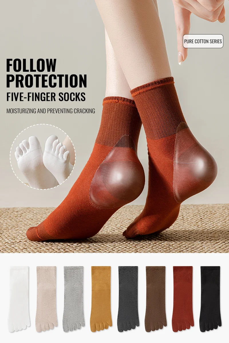 MiiOW Gel Cushion Sock Cracked Dry Skin Heel Protection Elderly Sock Anti Odor Five Finger Sock Women Pure Cotton Spilt Toe Sock