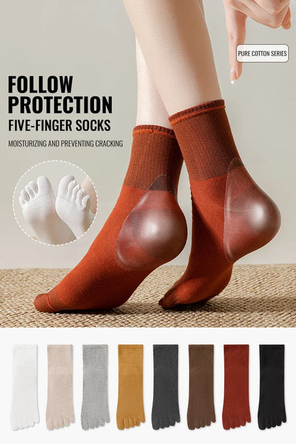 MiiOW Gel Cushion Sock Cracked Dry Skin Heel Protection Elderly Sock Anti Odor Five Finger Sock Women Pure Cotton Spilt Toe Sock