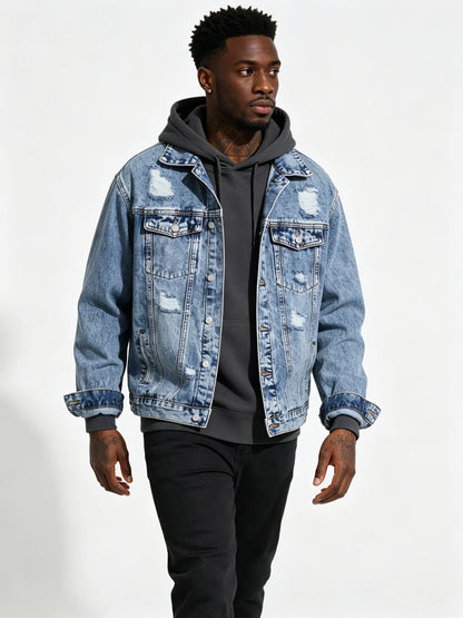 Modern Street‑Style Denim Jacket For Men Breathable Daily Outerwear No Added Decor Not Hooded Sweatshirt