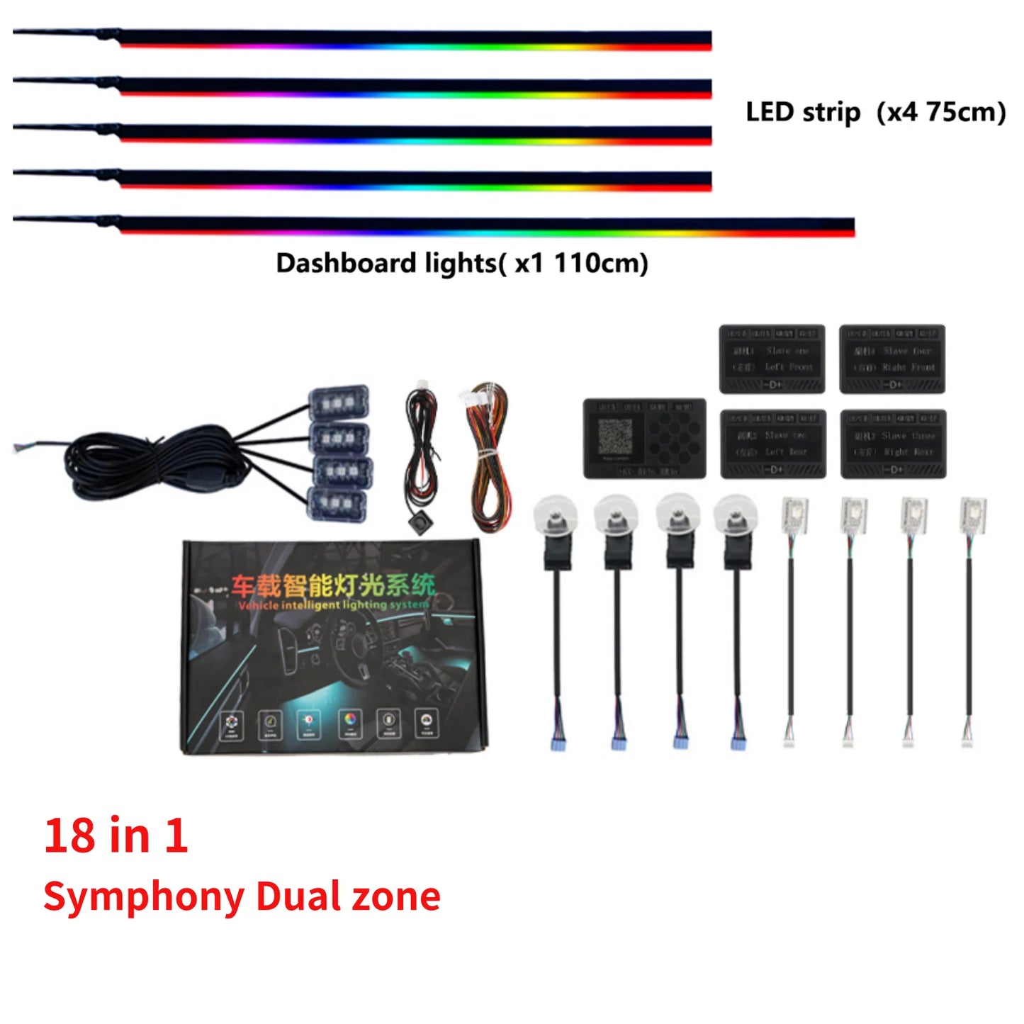 22in1 Symphony Streamer  Car Ambient Lights  Full Color Universal LED Interior Hidden Acrylic Strip Symphony Atmosphere Lamp