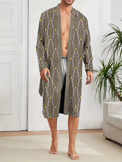 Spring and Autumn Men's Sleeping Robe 3D Digital Printing, Trendy Quick Drying, Home Leisure comfortable Men's bathrobe