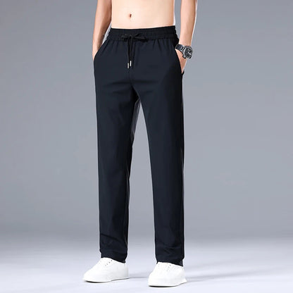 High Quality Ice Silk Stretch New Brand Casual Fashion Elastic Strappy Long Pants Street Style Pencil Teens Trousers Men Clothes