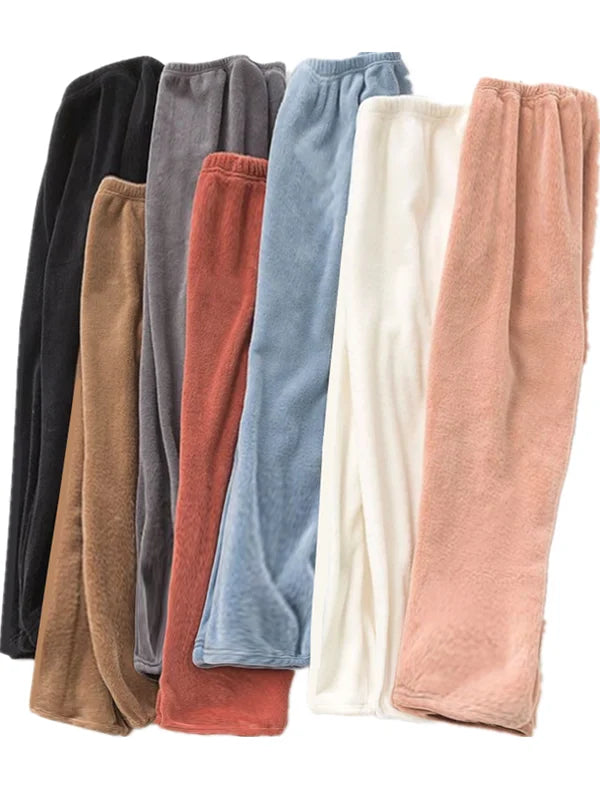 Thickened Fluffy Slippers for Men And Women Warm Coral Fleece Lined Casual Home Pants Loose Comfortable Winter Leisure Trousers