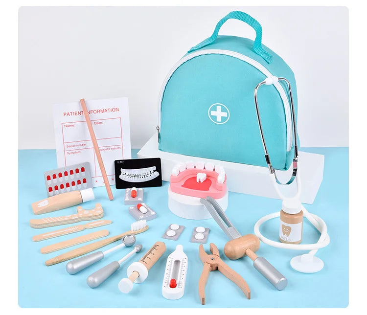 Wooden Pretend Play Doctor Educational Toys for Children Medical Simulation Medicine Chest Set for Kids Role Playing Pretend Toy