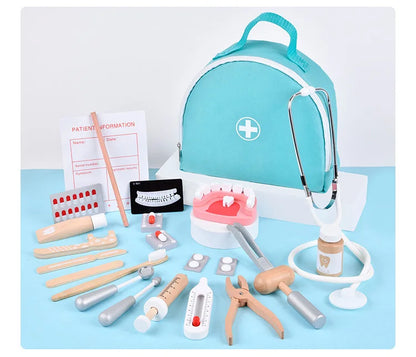 Wooden Pretend Play Doctor Educational Toys for Children Medical Simulation Medicine Chest Set for Kids Role Playing Pretend Toy