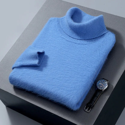 Autumn and Winter Men Loose Turtleneck 100% Mink Cashmere Sweater Men's Casual Thermal Pullover Solid Color Knit Plus-Size Top