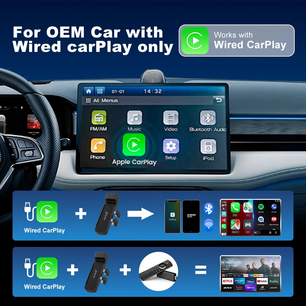 CarlinKit FireDrive Link Pro Wireless CarPlay Adapter for Amazon Fire TV Stick HDMI Android Auto Car TV Mate Video Streaming Box