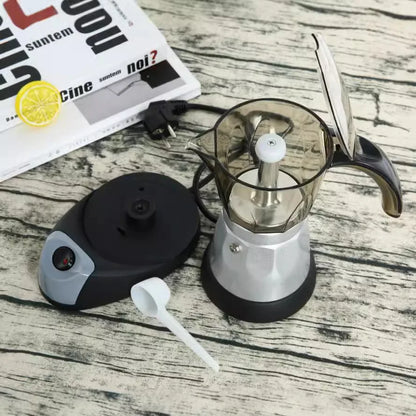 480W Electric Coffee Maker Cups 150ml/300ml Aluminum Mocha Pot  Electric Italian Coffee Maker Percolator for Home Silver 3/6Cups