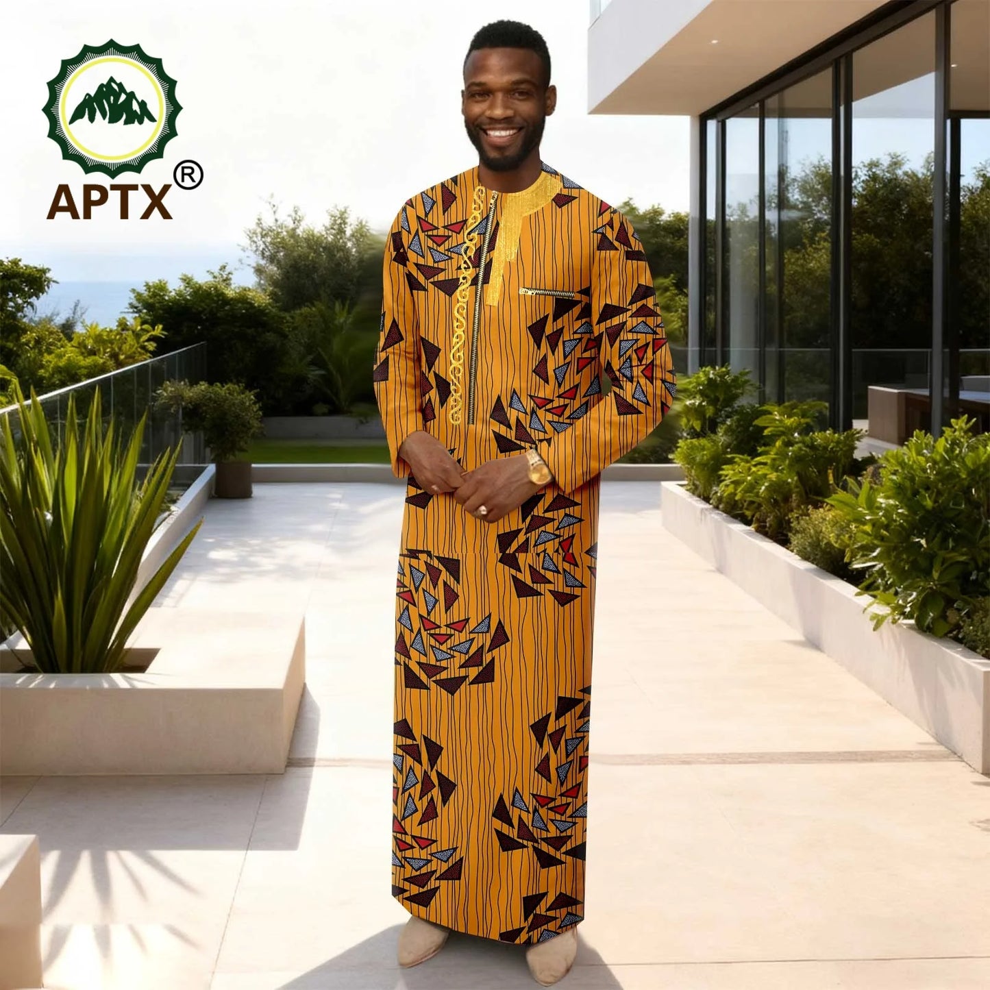 APTX Men's Traditional Muslim Robe 3-Pcs Set Long Sleeves African Dress Middle East Jubba Thobe Wedding Suit