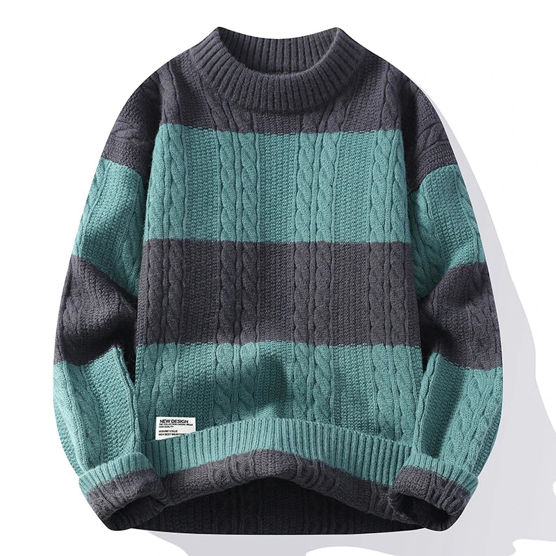 Autumn and Winter New Casual Fashion Color Matching Trend Warm Outdoor Comfortable Sweater Men's Knitted Bottom Shirt
