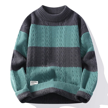 Autumn and Winter New Casual Fashion Color Matching Trend Warm Outdoor Comfortable Sweater Men's Knitted Bottom Shirt