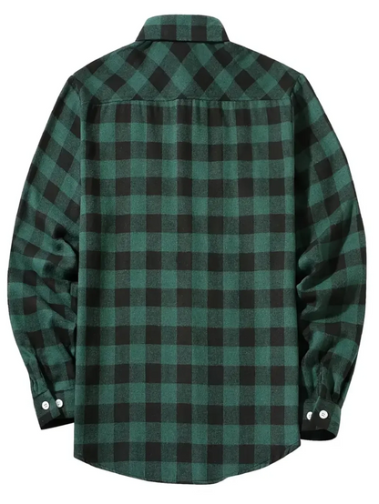 LVLAEA Plaid Pattern Men Fall Winter Buttonup Streetwear Long Sleeve Lapel Collar Pocket Decoration Trendy Y2K Tated Shirt for M