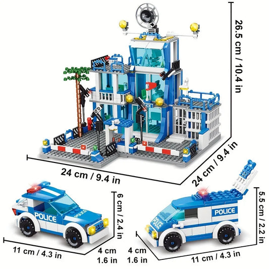 666PCS City Police Station Building Blocks Construction Model Toy with Car & Helicopter for Boys Christmas Gift Kid Educational