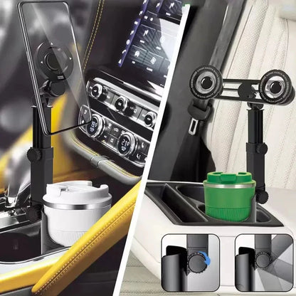 2-in-1 Car Cup Holder Phone Mount Dual Magnetic Adjustable Long Arm Universal Drink Stand for Cell Phones