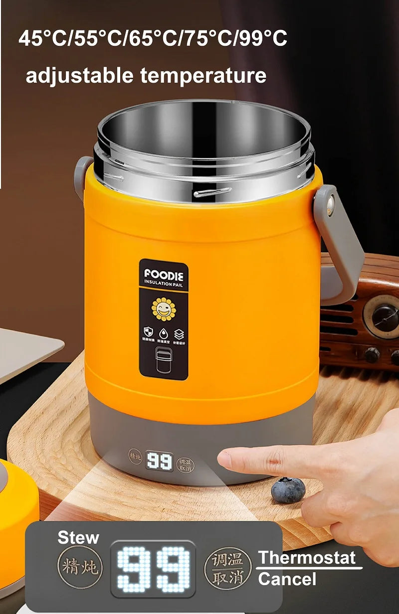 12V Car Electric Lunch Box Portable Outdoors 304 Stainless Steel Keep Warm Pot Double-layer Lunch Box 220V Food Heater 1.6L/2L