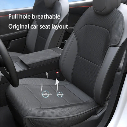 For New Tesla ModelY Juniper 2025  PU Seat Cushion Punching Breathable Universal Split Car Seat Protector Interior Accessories