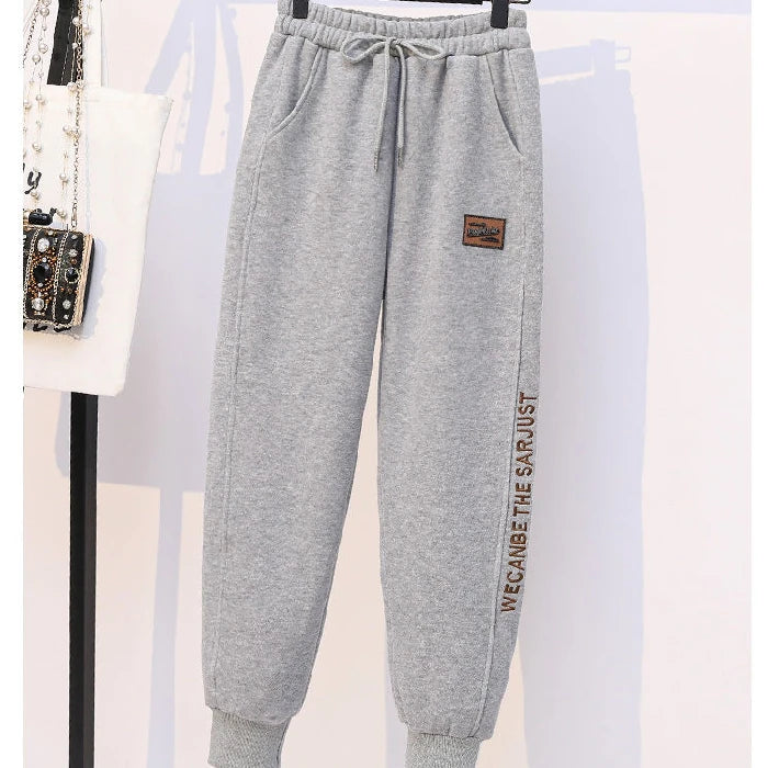 Thickened Fleece Cotton Harlan Pants Women's Casual Sports Sweatpants High Waist Elastic Bottom Leisure Trousers for All Seasons