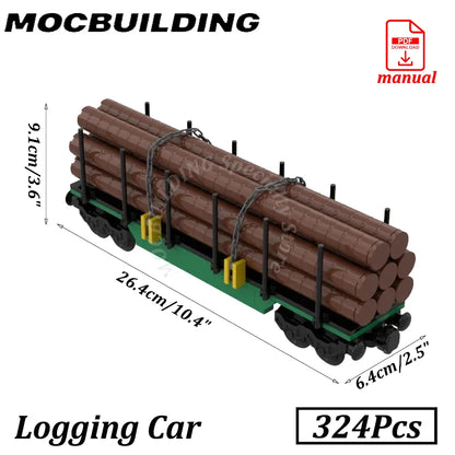 Logging Car Blocks Model Wood Transport Car Railway Accessories MOC Building Heavy Duty Freight train Bricks Construction Toys