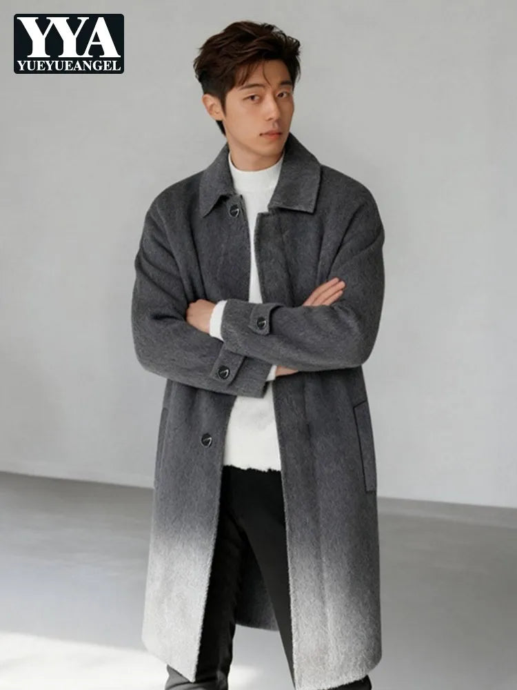 High Quality Men Double Face Wool Coat Business Casual Work Autumn Winter Warm Real Sheep Fur Long Coats Windbreaker Trench Grey