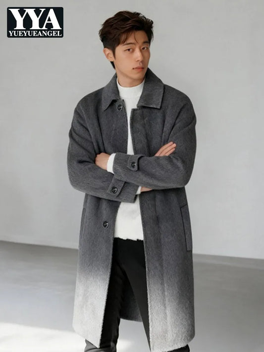 High Quality Men Double Face Wool Coat Business Casual Work Autumn Winter Warm Real Sheep Fur Long Coats Windbreaker Trench Grey