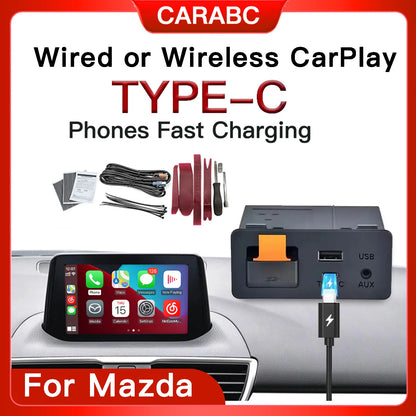 Wired or Wireless carplay Android auto type-c Adapter For Retrofit Mazda 2 3 6 CX3 CX5 CX8 CX9 MX5 USB HUB unit TK78669U0C Kit