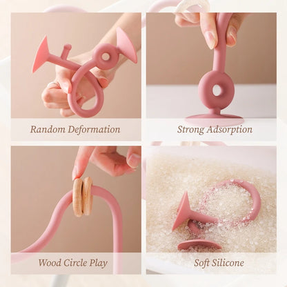 Silicone Educational Toys Infant Montessori Toy Teething Track Maze Baby Toy Wooden Roller Coaster Bead Baby Accessory Teether