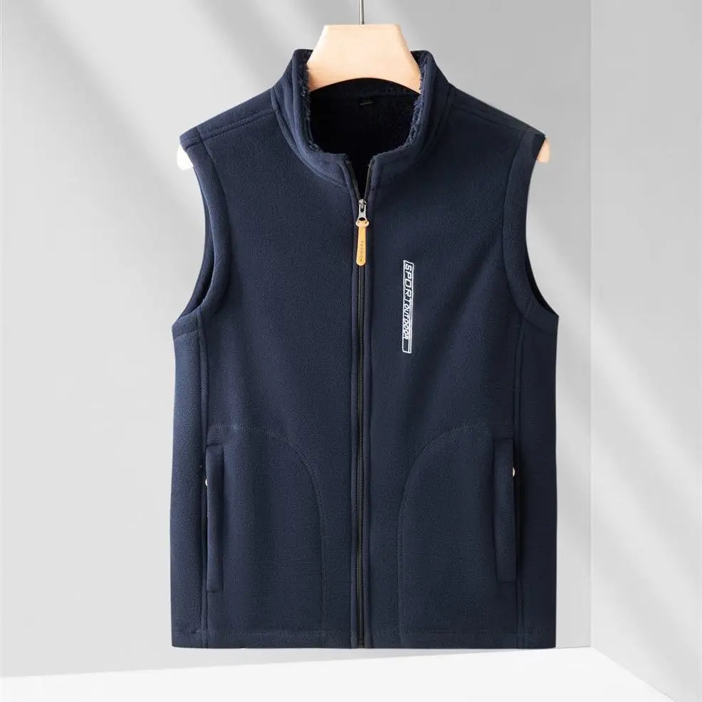 Men's Warm Vest Coat Polar Fleece Windproof Outdoor Multi Pocket Sports Sleeveless Jacket Casual Thick Letter Print Waistcoat